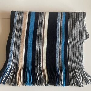 V. FRAAS Men's Scarf in Black, Blue, and Tan Stripes